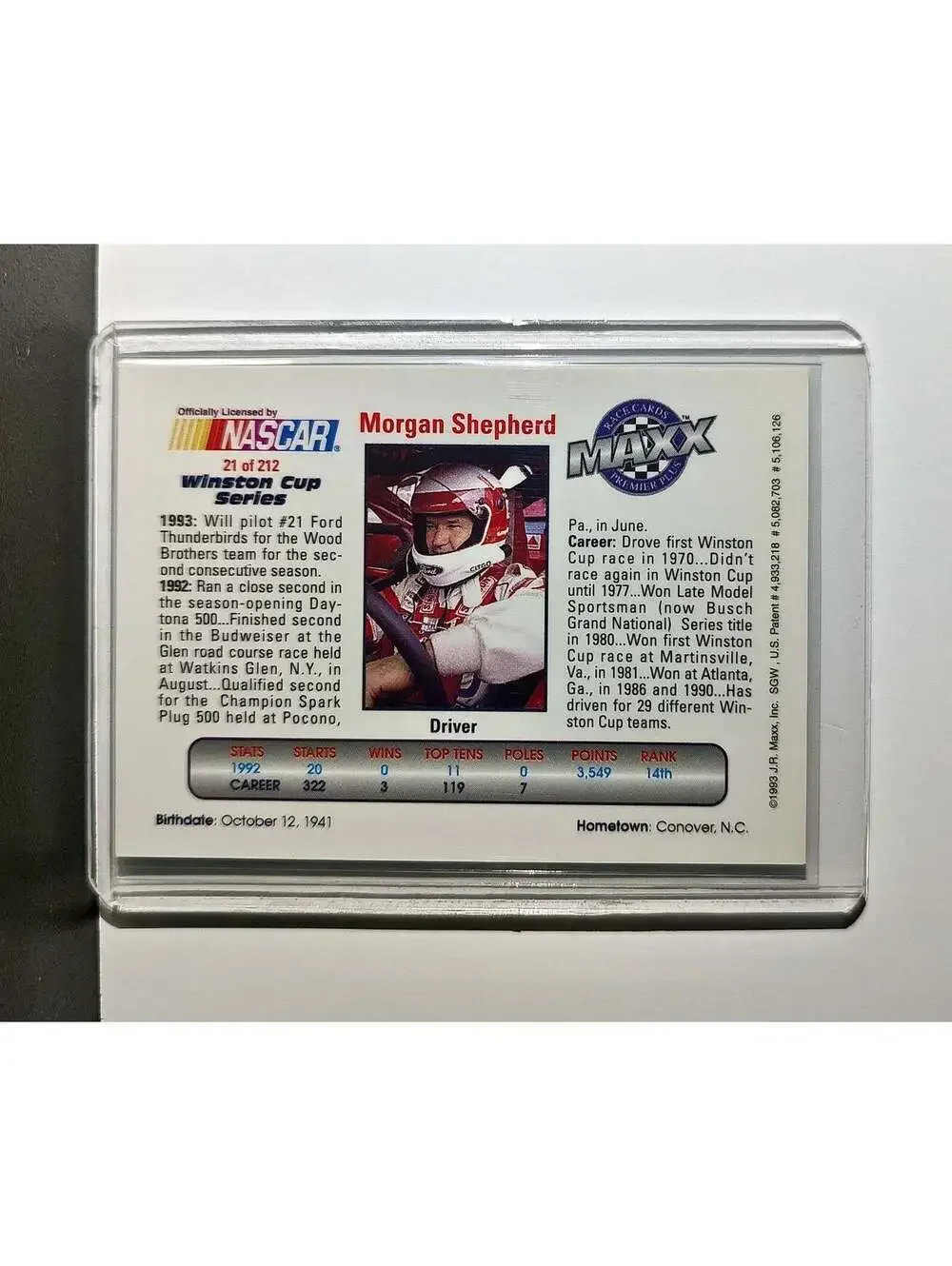 Morgan Shepherd 1993 Maxx Premier Plus Racing #21 NASCAR Wood Brothers Racing